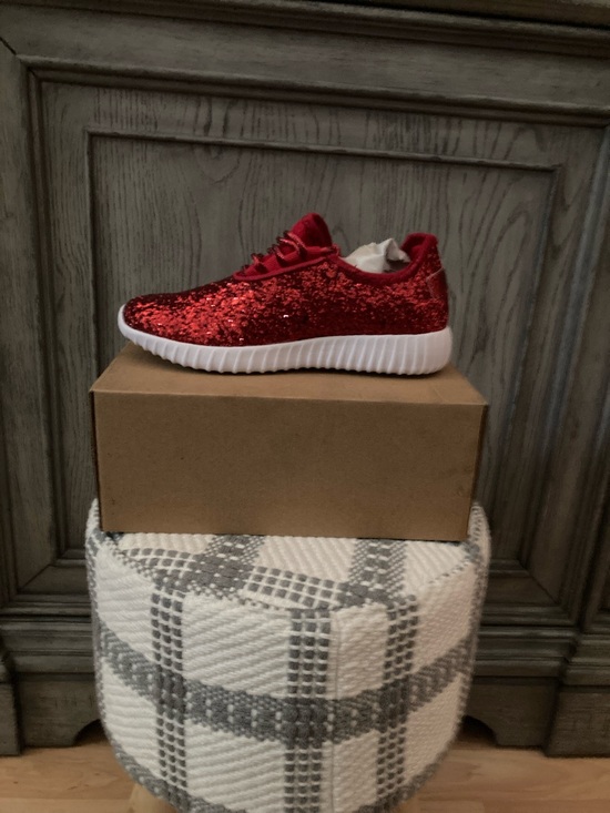 Lucky Step Other - Sparkling Red Sequin Kids Sneaker with White Sole